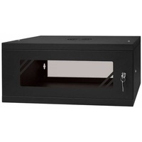 Stalflex RC19-4U-350GB 19" 4U 350 mm mély lapraszerelt fekete üveg ajtós fali rack szekrény (Újracsomagolt)