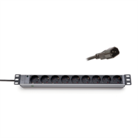 KE-Line 19" elosztópanel 9x230V Schuko aljzat, IEC320 C14 dugó, kontrol LED-del, 1U, 2,5m