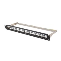 Lanberg PPKS-0924-B 19"/1U moduláris üres fekete patch panel 24 db Keystone jack fogadására, kábeltartóval Lanberg PPKS-0924-B 19"/1U moduláris üres fekete patch panel 24 db Keystone jack fogadására, kábeltartóval