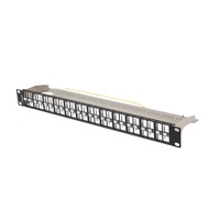 Lanberg PPKS-1248-B 19" 1U moduláris üres fekete patch panel 24 db FTP Keystone jack fogadására, kábeltartóval Lanberg PPKS-1248-B 19" 1U moduláris üres fekete patch panel 24 db FTP Keystone jack fogadására, kábeltartóval