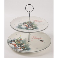 IRIS kerámia kínáló szett, 2 emeletes, hóemberek a karácsonyfa előtt, "merry christmas" felirat 26 cm IRIS kerámia kínáló szett, 2 emeletes, hóemberek a karácsonyfa előtt, "merry christmas" felirat 26 cm