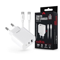 Maxlife ML738409 MXTC-06 PD+QC 20W USB+USB-C+USB-C/USB-C kábel fehér hálózati gyorstöltő adapter Maxlife ML738409 MXTC-06 PD+QC 20W USB+USB-C+USB-C/USB-C kábel fehér hálózati gyorstöltő adapter