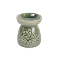 IRIS kerámia olajmécses, szív leveles fa mintával, zöld 8 cm IRIS kerámia olajmécses, szív leveles fa mintával, zöld 8 cm