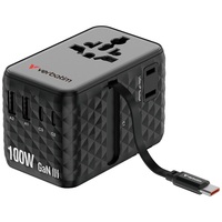 Verbatim 30191 Charge n Travel 100W fekete univerzális utazó adapter USB-C kábellel Verbatim 30191 Charge n Travel 100W fekete univerzális utazó adapter USB-C kábellel