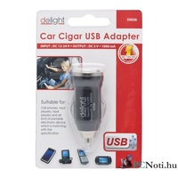Delight Autós Fekete USB aljzattal szivargyújtó adapter